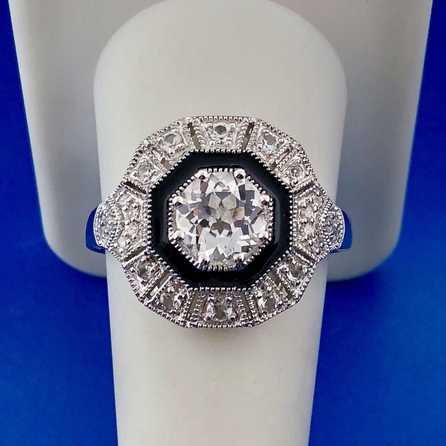 Designer Clyde Duneier CID 925 Sterling Silver White Topaz Diamond Enamel Ring