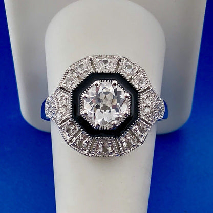 Designer Clyde Duneier CID 925 Sterling Silver White Topaz Diamond Enamel Ring