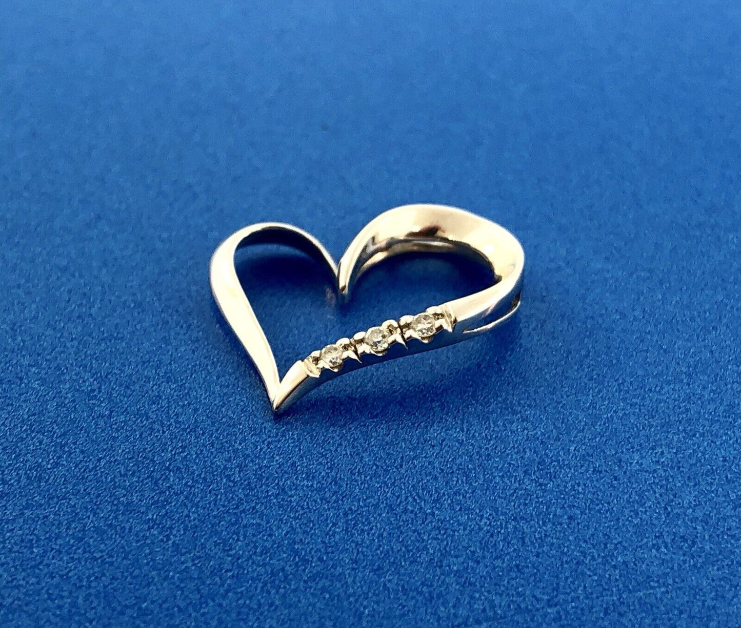 Vintage 10K White Gold Diamond Modernist Abstract Heart Sweetheart Pendant