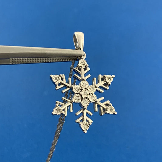 Desinger SUN 925 Sterling Silver Diamond Starburst Snowflake Pendant Necklace