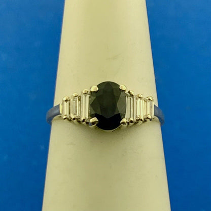 Designer 14K Yellow Gold Oval Sapphire Diamond Accent Anniversary Ring