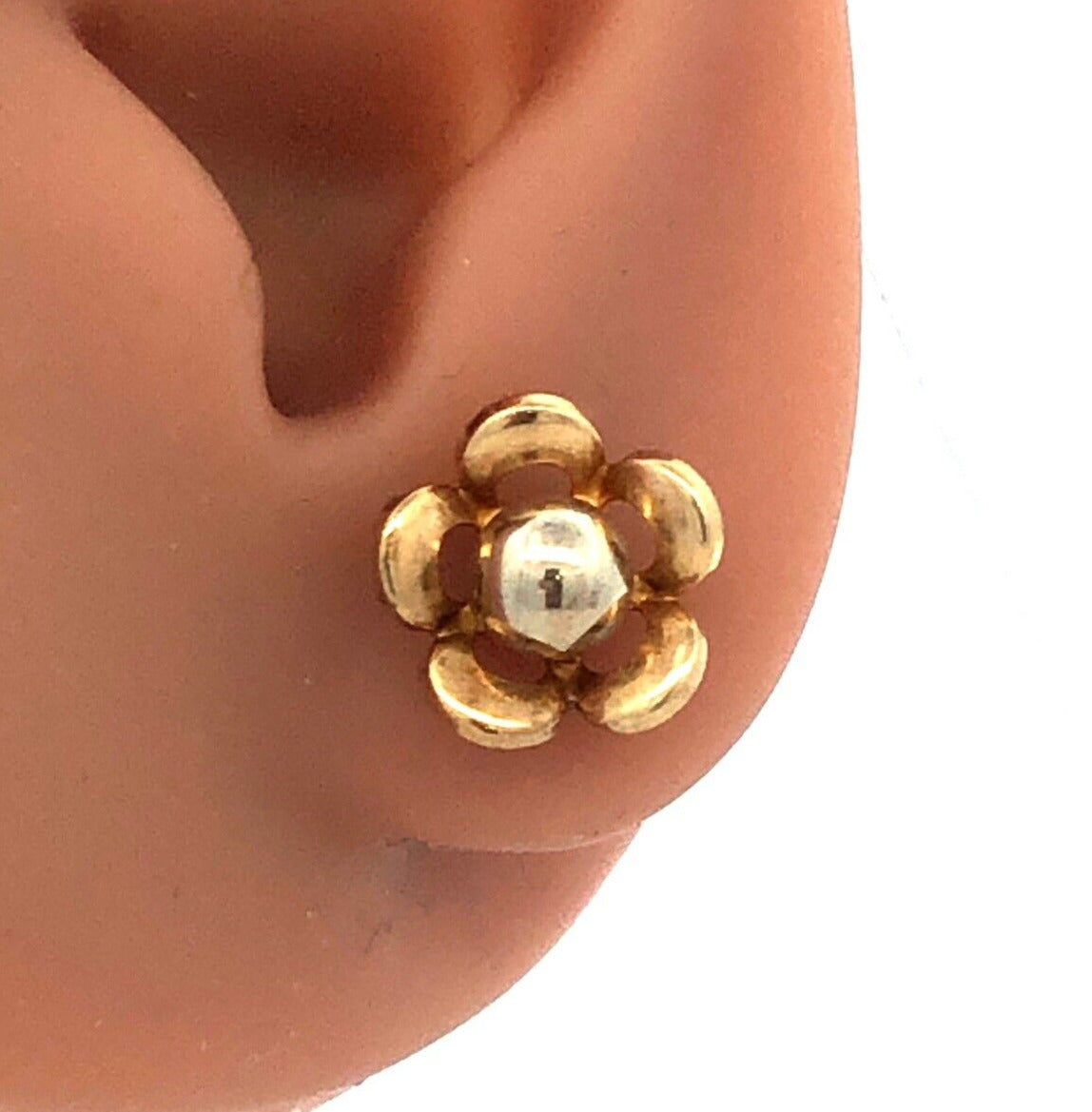 Designer Milor Spain 14K Yellow White Gold Two Tone Flower Stud Earrings