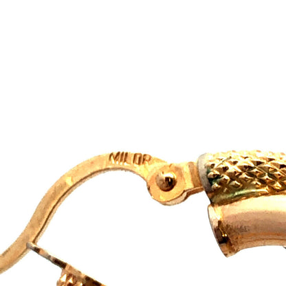 Designer Milor Italy 14K Yellow Gold Snake Skin Textured Double Hoop Earrings