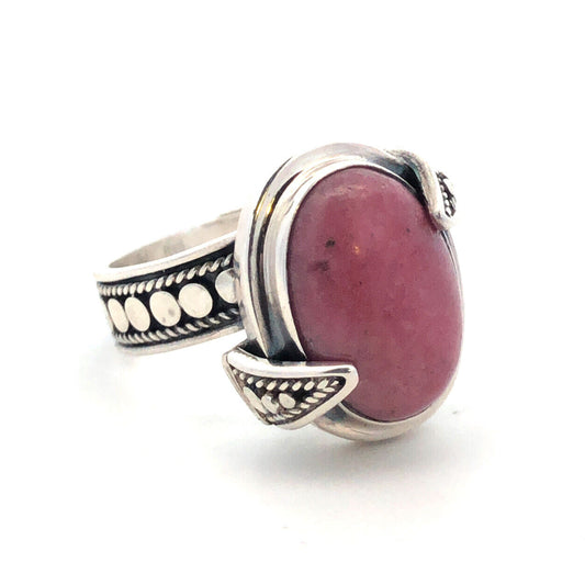Designer BA Suarti 925 Sterling Silver Oval Pink Jasper Cabochon Solitaire Ring