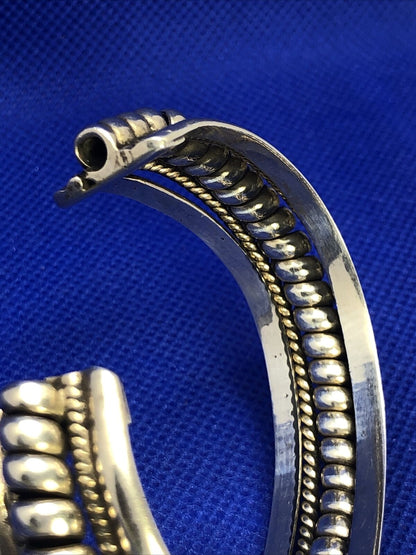 Taxco TC-155 925 Sterling Silver Ribbed Rope Twist Open Statement Cuff Bracelet