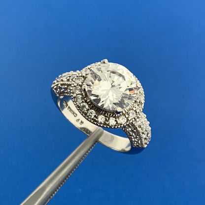 Designer 925 Sterling Silver Cubic Zirconia Solitaire Accents Engagement Ring