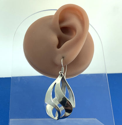 925 Sterling Silver Modernist Cut Out 3D Drop Dangle Earrings