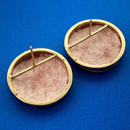 Italy 18K Yellow Gold Cameo Carved Shell Fruit Basket Cameo Stud Earrings