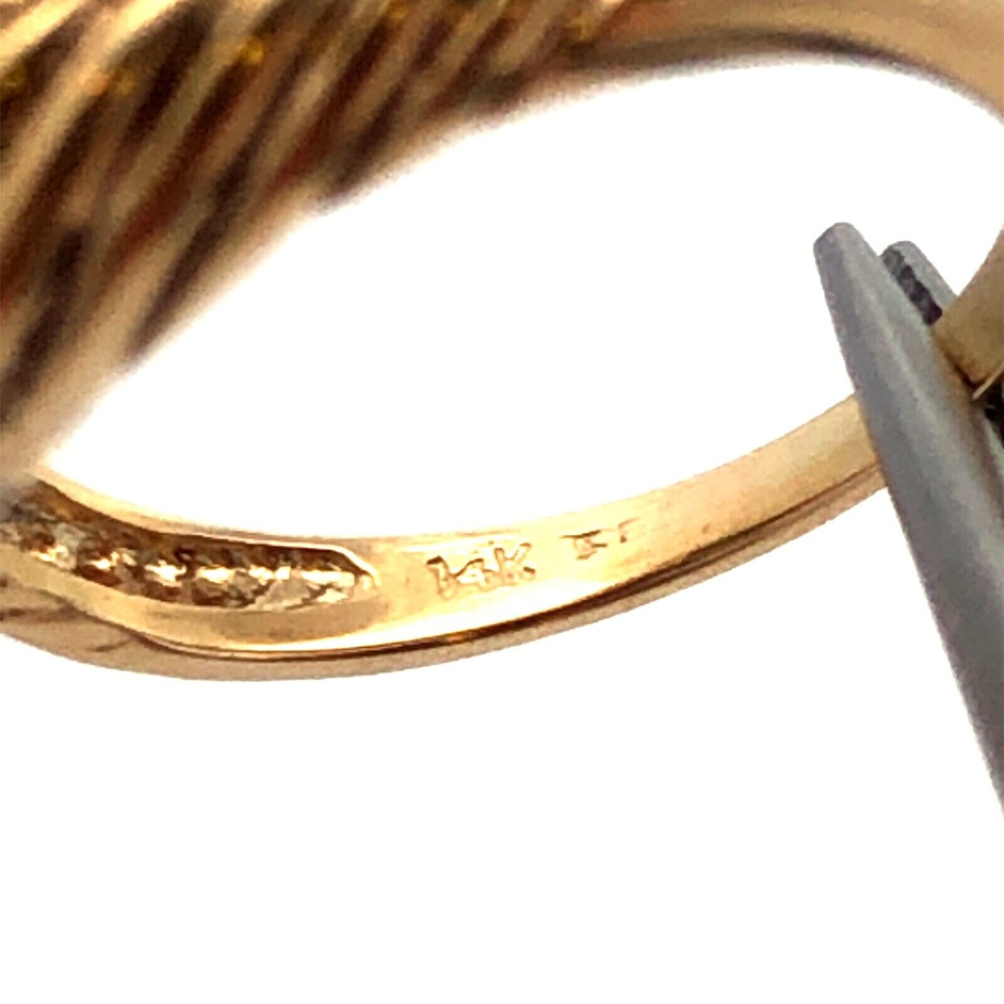 Designer H 14K Yellow Gold Round Pearl Diamond Twist Textured Bypass Ring