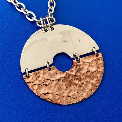 Vintage MWS Mexico Sterling Silver Two Tone Disc Modernist Statement Necklace