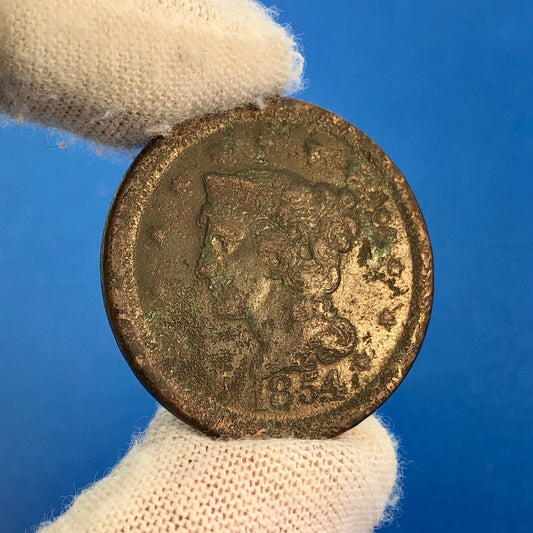 1854 P Liberty Head Braided Hair Large Copper Cent Better Philadelphia Mint Coin