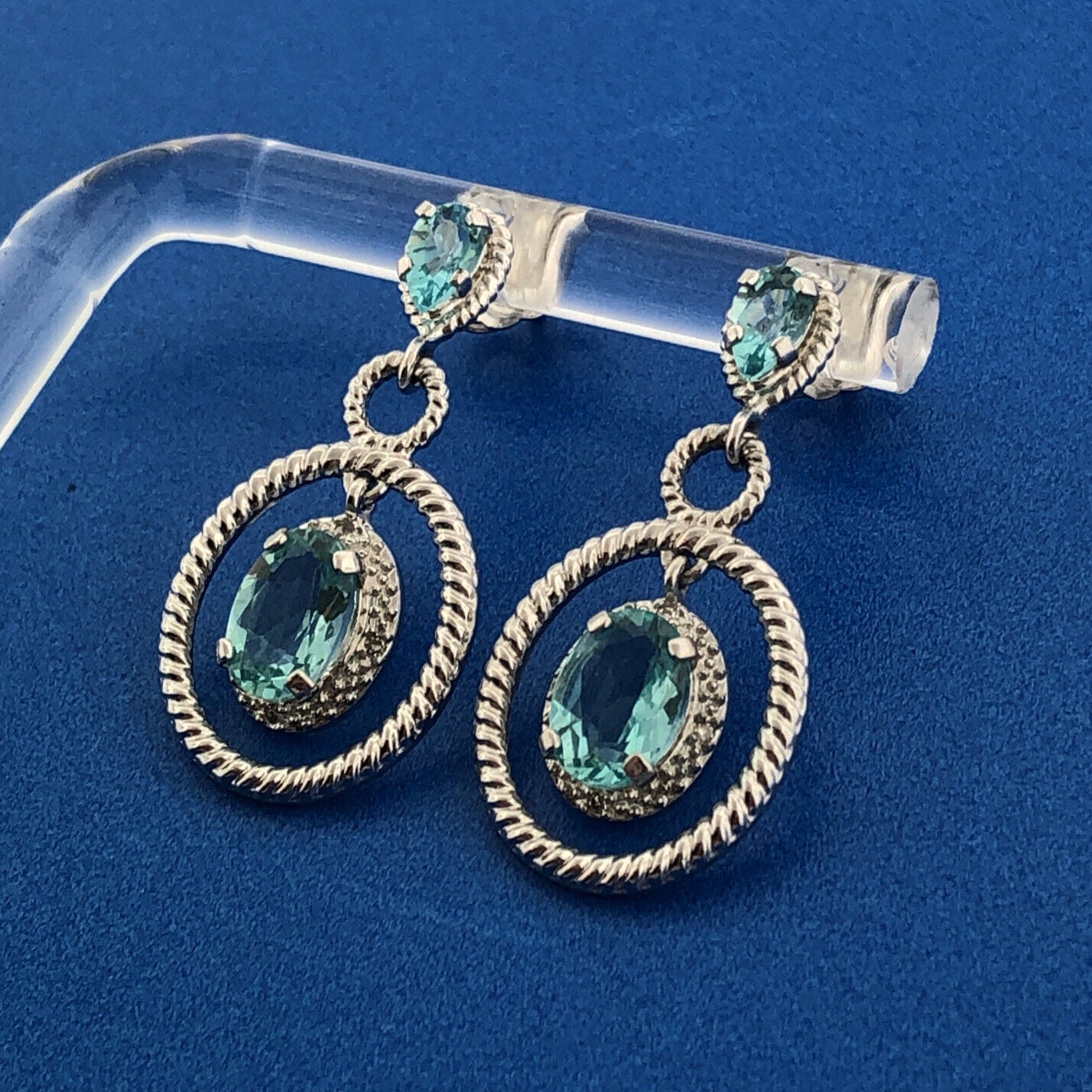 Designer Sterling Silver Blue Topaz December Anniversary Dangle Stud Earrings