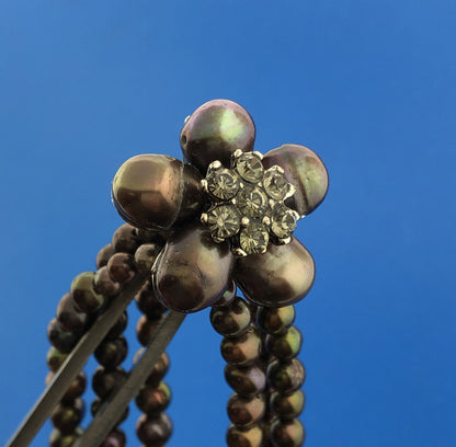 Siman Tu Haute Couture Black Pearl Crystal Triple Strand 12.5"-16" Necklace