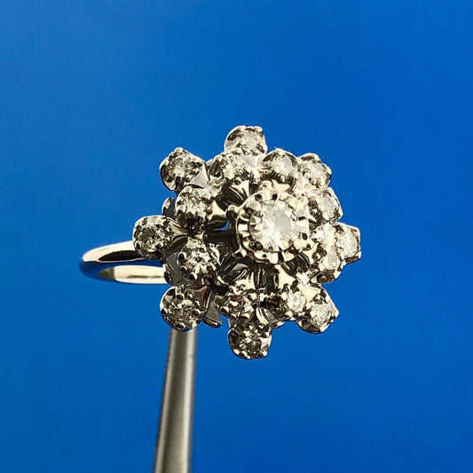 Gorgeous 14k White Gold Round Cut Diamond Blooming Tower Cluster Ring Size 7.5