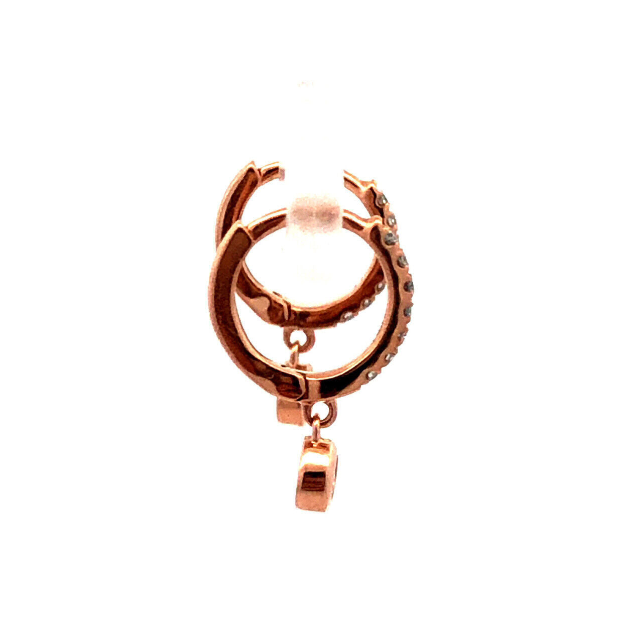 14KT Rose Gold Round Diamond Tiny Hinged Huggie Hoop Dangle Earrings