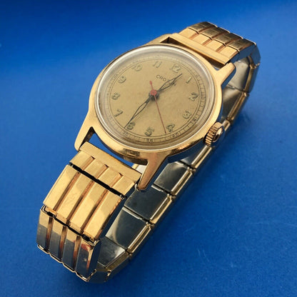 Art Deco Croton Automatic Mens 10K Yellow Gold 17j GEMEX Band Wrist Watch