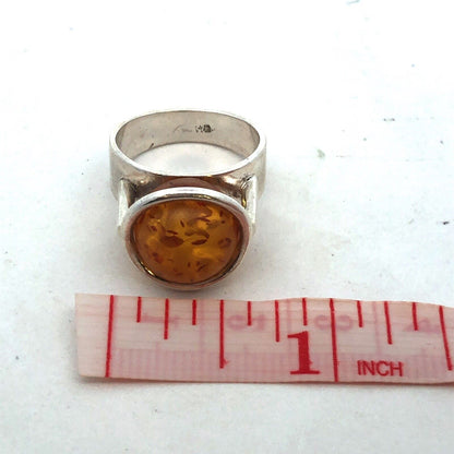 Vintage 925 Sterling Silver Yellow Amber Ball Marble Statement Ring