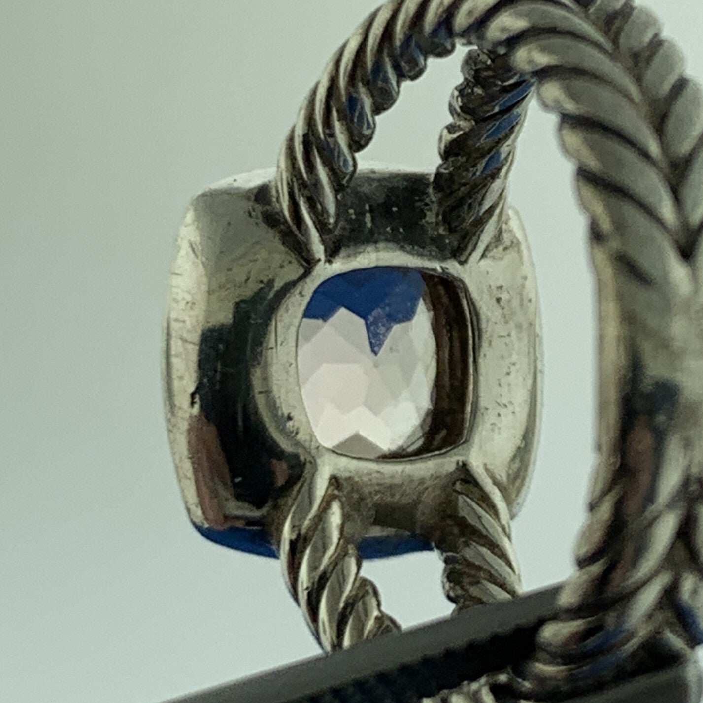 David Yurman 925 Sterling Silver Morganite Pave Diamond Halo Petite Albion Ring