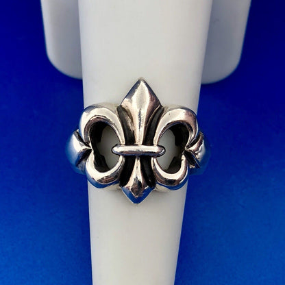 Designer 925 Sterling Silver Fleur De Lis Cut Out Symbol Statement Ring