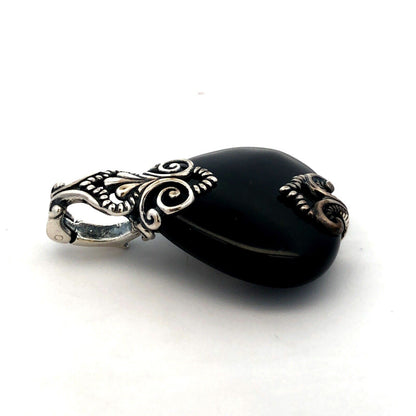 Carolyn Pollack R Moon 925 Sterling Silver Onyx Teardrop Scroll Enhancer Pendant