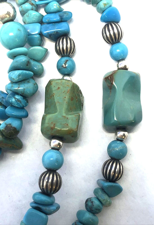 Carolyn Pollack R Moon Sterling Silver Blue & Green Turquoise Beaded Necklace