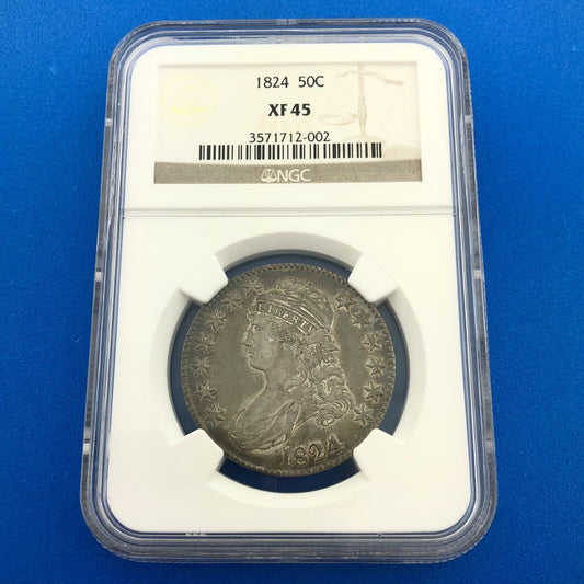 1824 Capped Bust Silver Half Dollar 50c Lettered Edge NGC XF45 Early US Coin