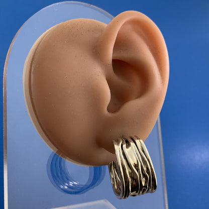 Sterling Silver 925 Wide Ribbon Textured Open Hoop Stud Earrings