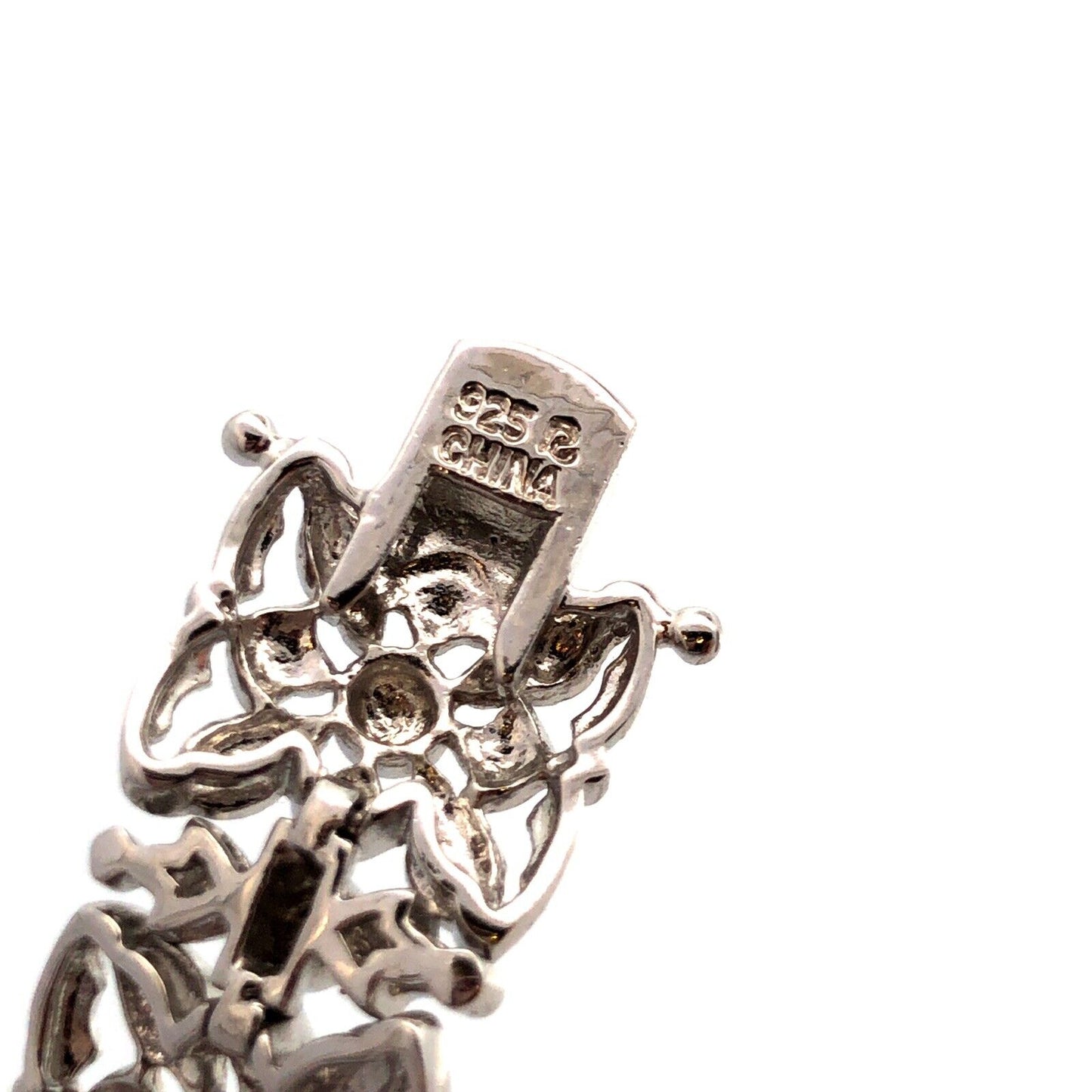 Designer R 925 Sterling Silver Diamond Open Work Textured Statement Bracelet