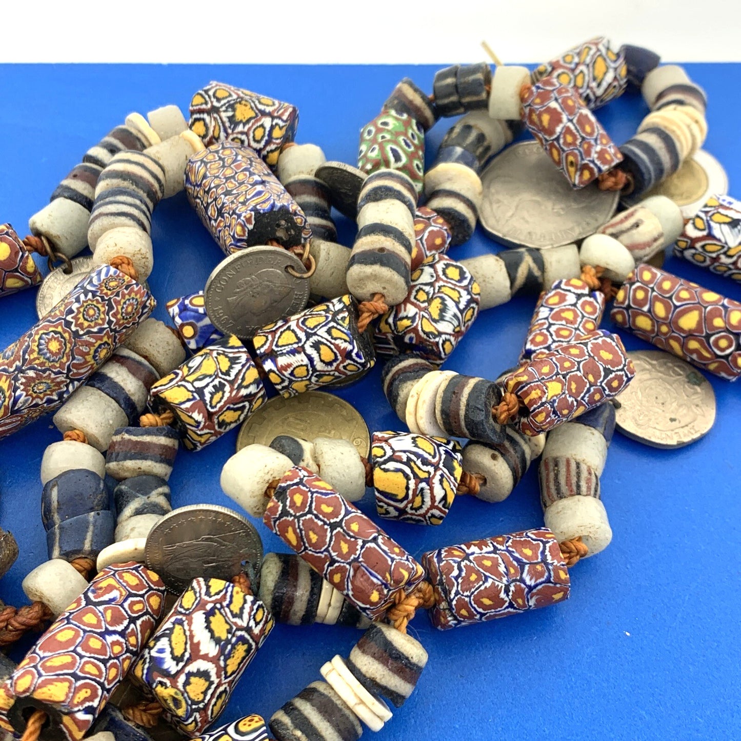 1970's Runway Couture Italy Millefiori Clay Bead European Coin Agate Necklace