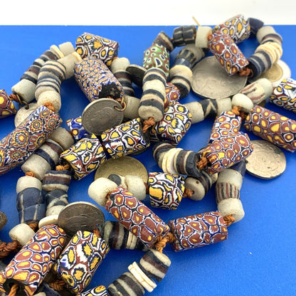 1970's Runway Couture Italy Millefiori Clay Bead European Coin Agate Necklace