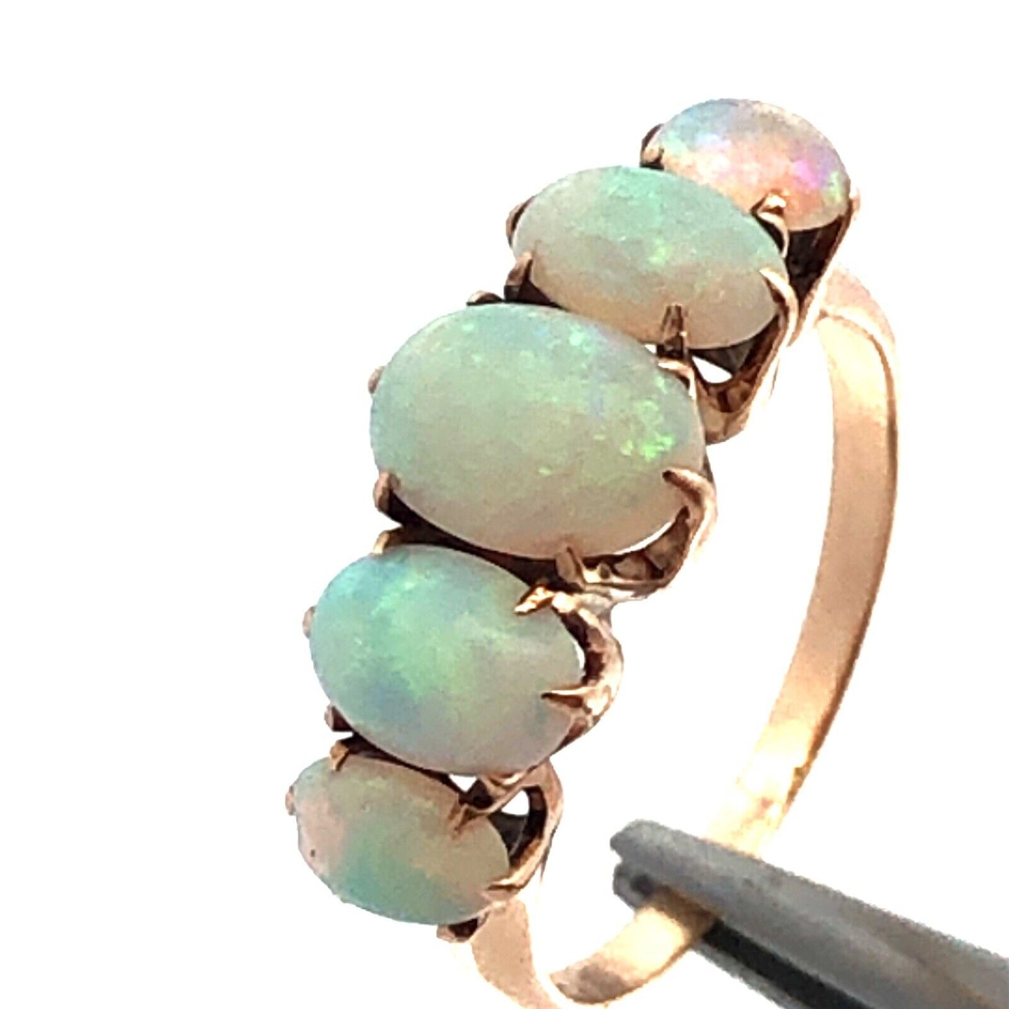 Vintage 10K Yellow Gold Five Oval Opal Cabochon October Anniversary Ring