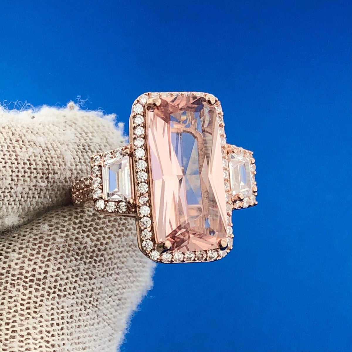 Dazzling Rose Toned 925 Sterling Silver Pink White Cubic Zirconia Statement Ring