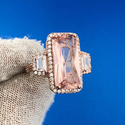 Dazzling Rose Toned 925 Sterling Silver Pink White Cubic Zirconia Statement Ring