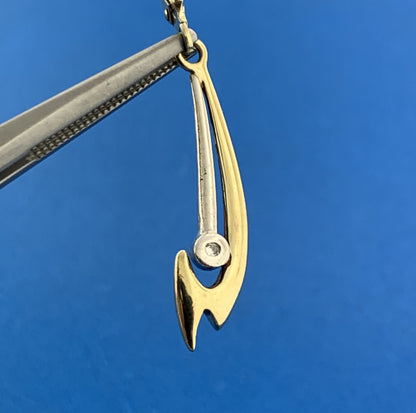 Designer 14K Yellow White Gold Diamond Modernist Abstract Drop Dangle Earrings