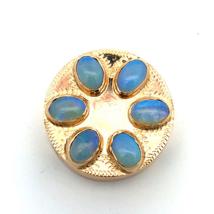 Vintage 10K Yellow Gold Oval Opal Cabochon Floral Cluster Slide Bracelet Charm