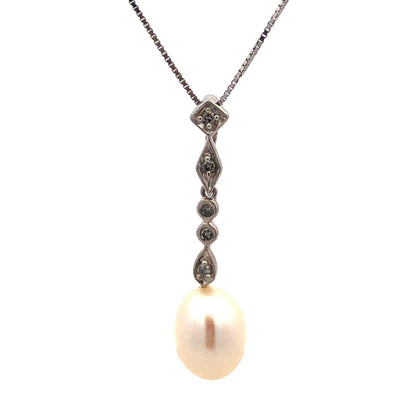 Designer AJ 14K White Gold Diamond Pearl Bridal Pendnat June Wedding Necklace