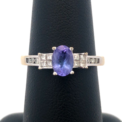 Retro 14K White Gold Tanzanite Diamond Engagement Anniversary Cocktail Ring