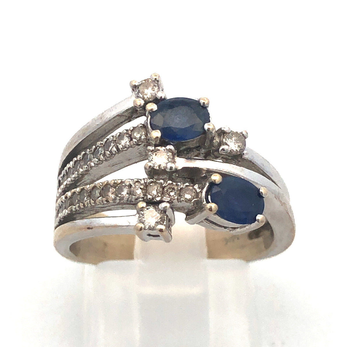 One-of-a-kind 14k White Gold Diamond and Sapphire Statement Ring