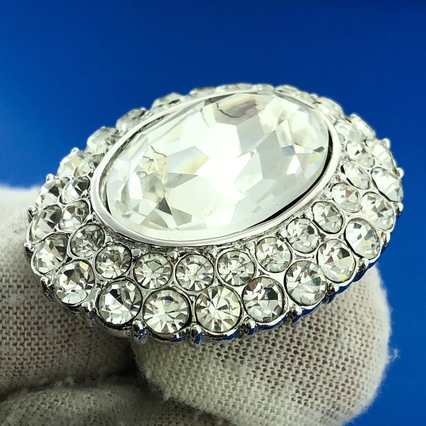 Vintage Yves Saint Laurent Silver Tone Rhinestone Signed Runway Clip Earrings