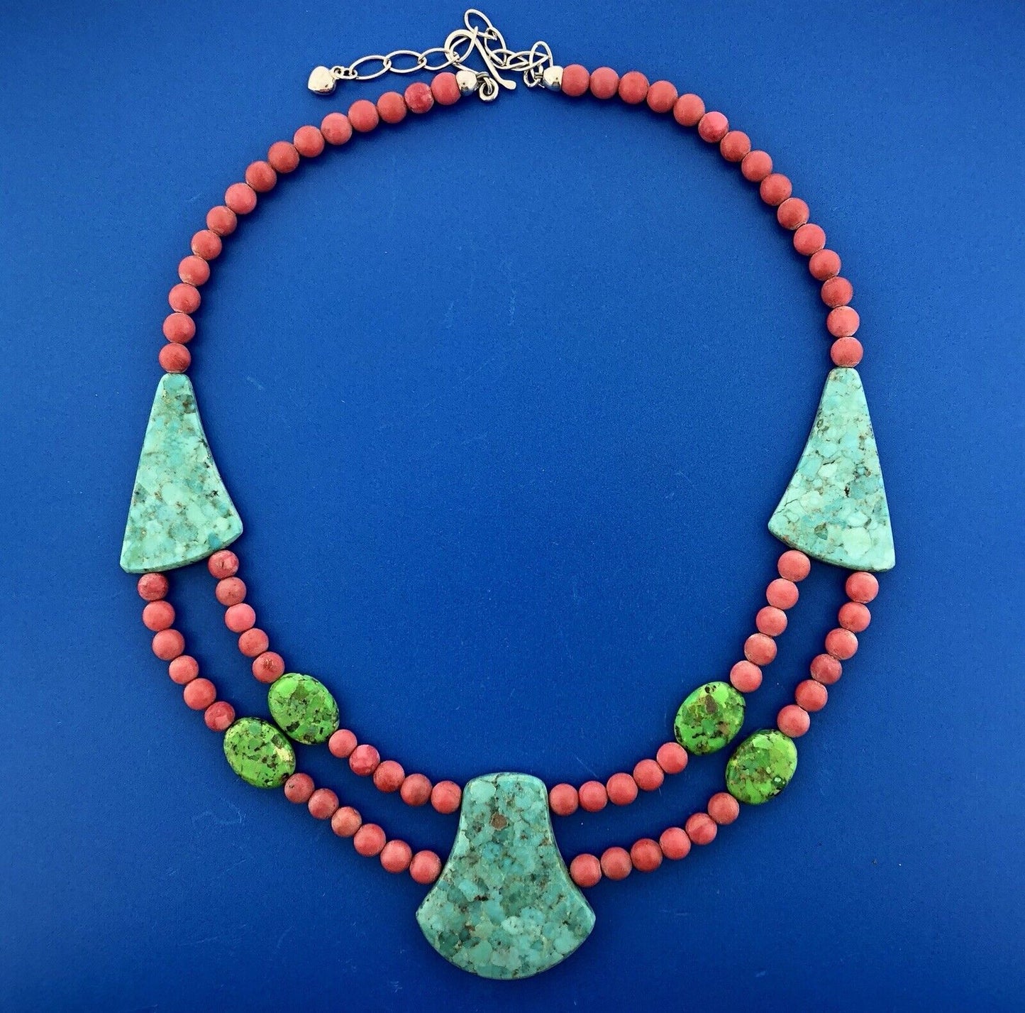 Jay King DRT Sterling Silver Turquoise Red Coral Geometric Statement Necklace