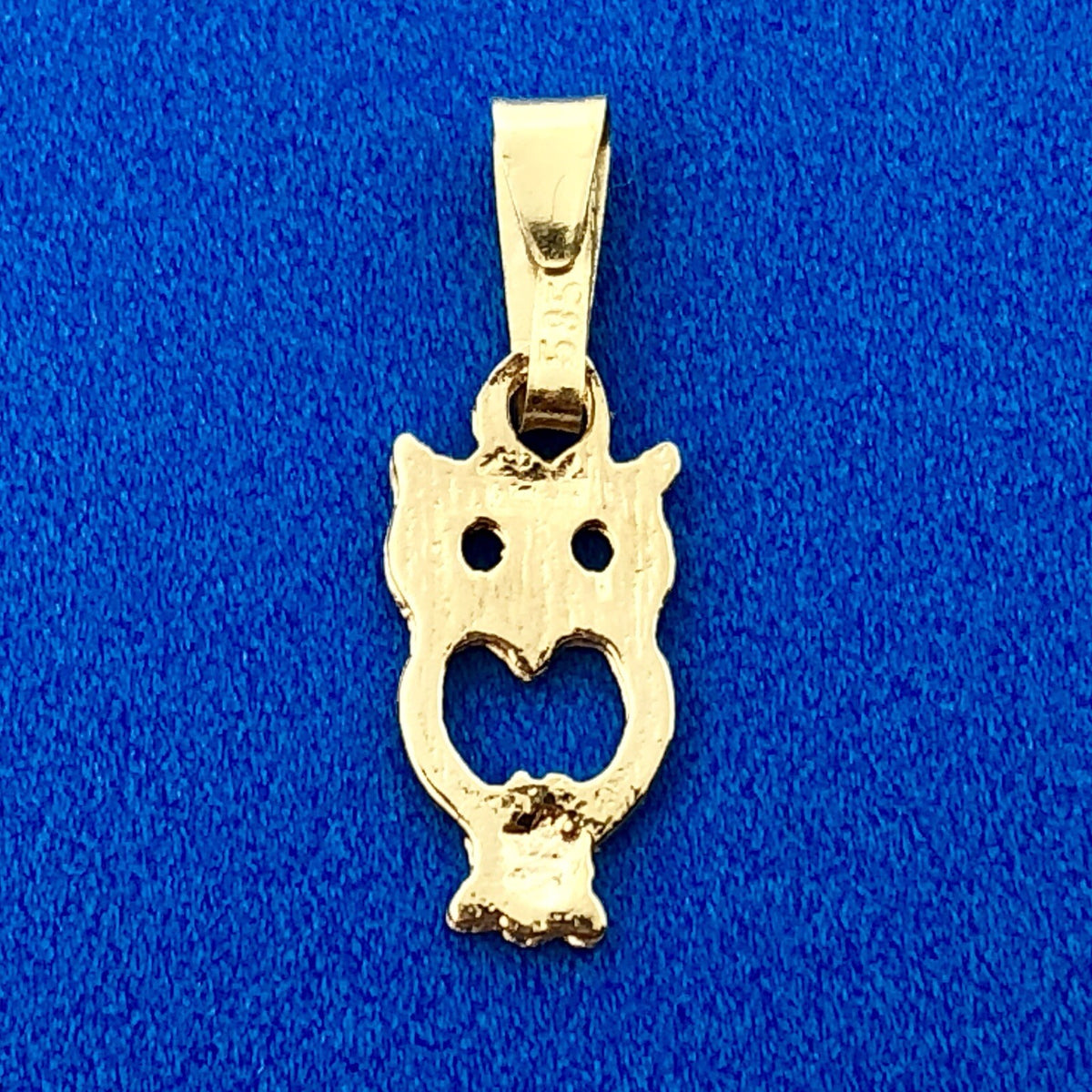 Designer 14K Yellow Gold Textured Owl Heart Cut Out Charm Pendant