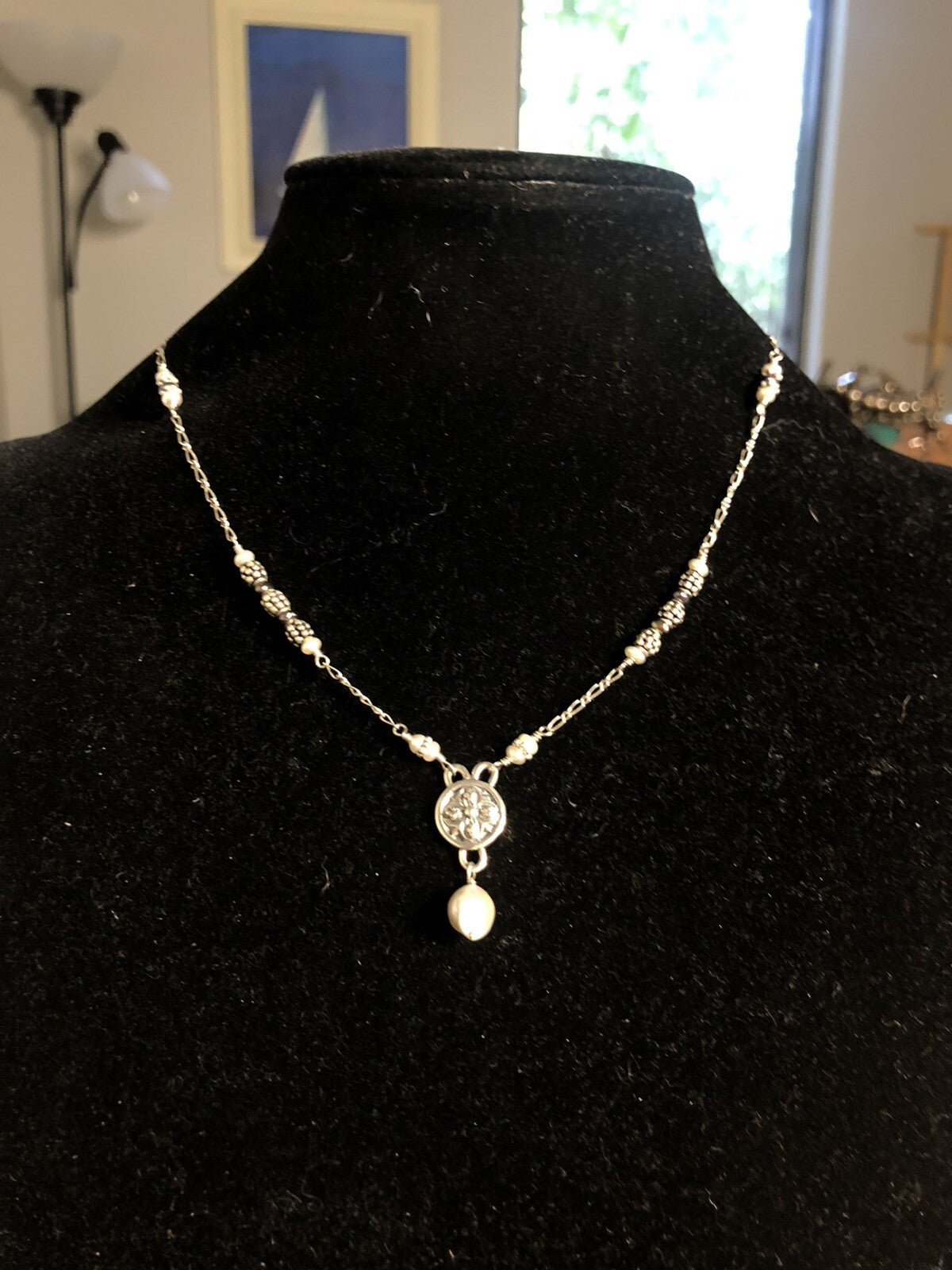 Mignon Faget 925 Sterling Silver Renaissance Pearl Rosette Medallion Necklace