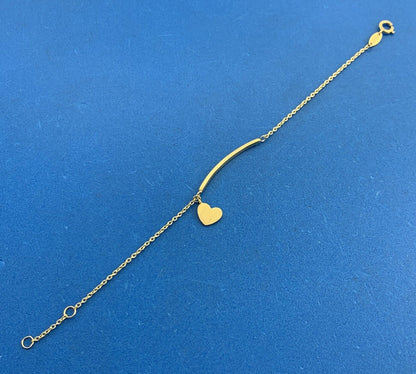Designer ARR 14K Yellow Gold Simple Heart Charm Chain Bar Bracelet