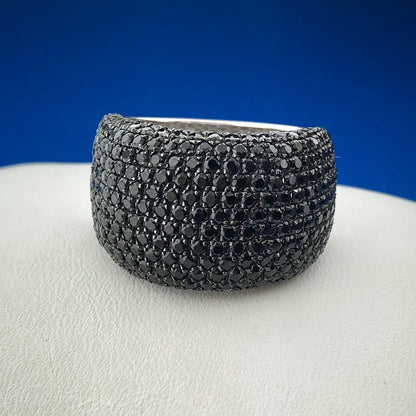 Magnificiant Designer 925 Sterling Silver Pave Black Diamond Statement Dome Ring