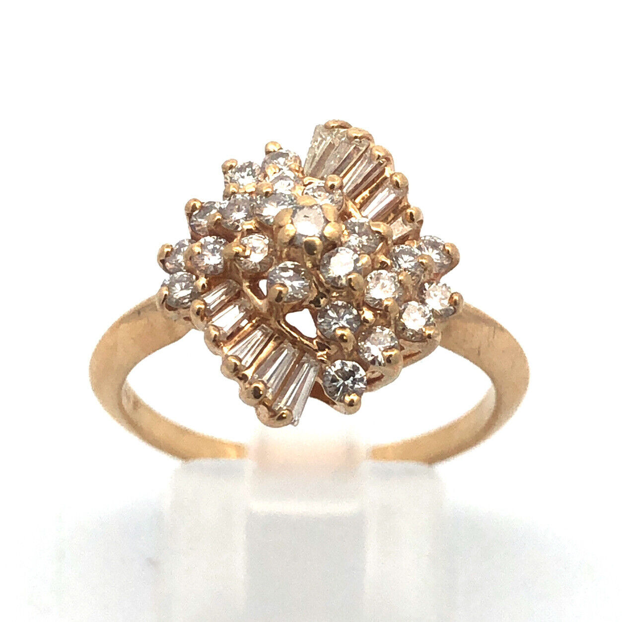 Designer 14K Yellow Gold Diamond Waterfall Cluster Statement Cocktail Ring