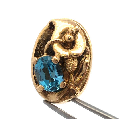 14k Yellow Gold Blue Topaz Slide Charm Pendant