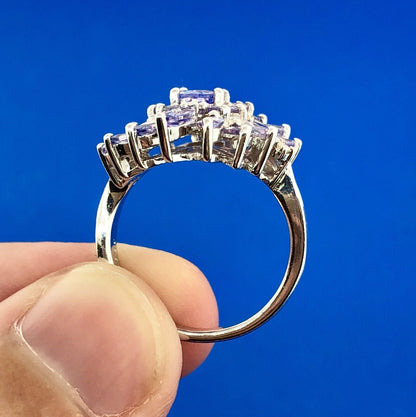 Stunning Designer JS 925 Sterling Silver Tanzanite Diamond Floral Cluster Ring