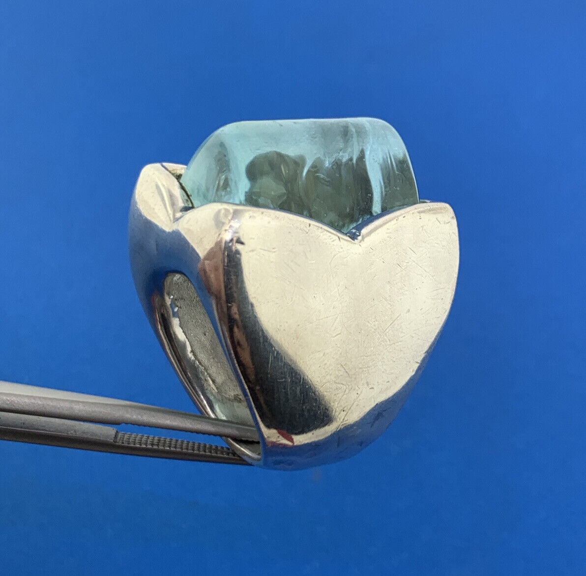 Designer Italy 925 Sterling Silver Bottle Art Glass Wide Statement Dome Ring