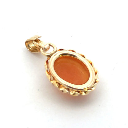 Vintage 14K Yellow Gold Oval Cameo Bust Petite Pendant