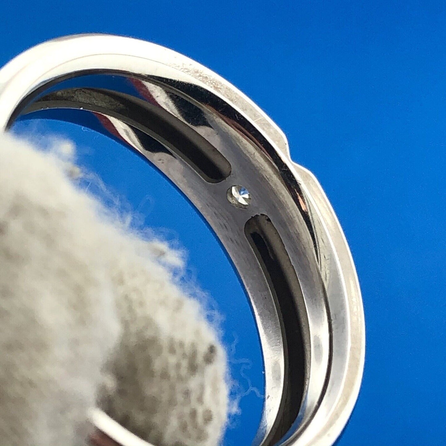 Men's 14K White Gold Diamond Solitaire Brushed Polished Incused Wedding Band